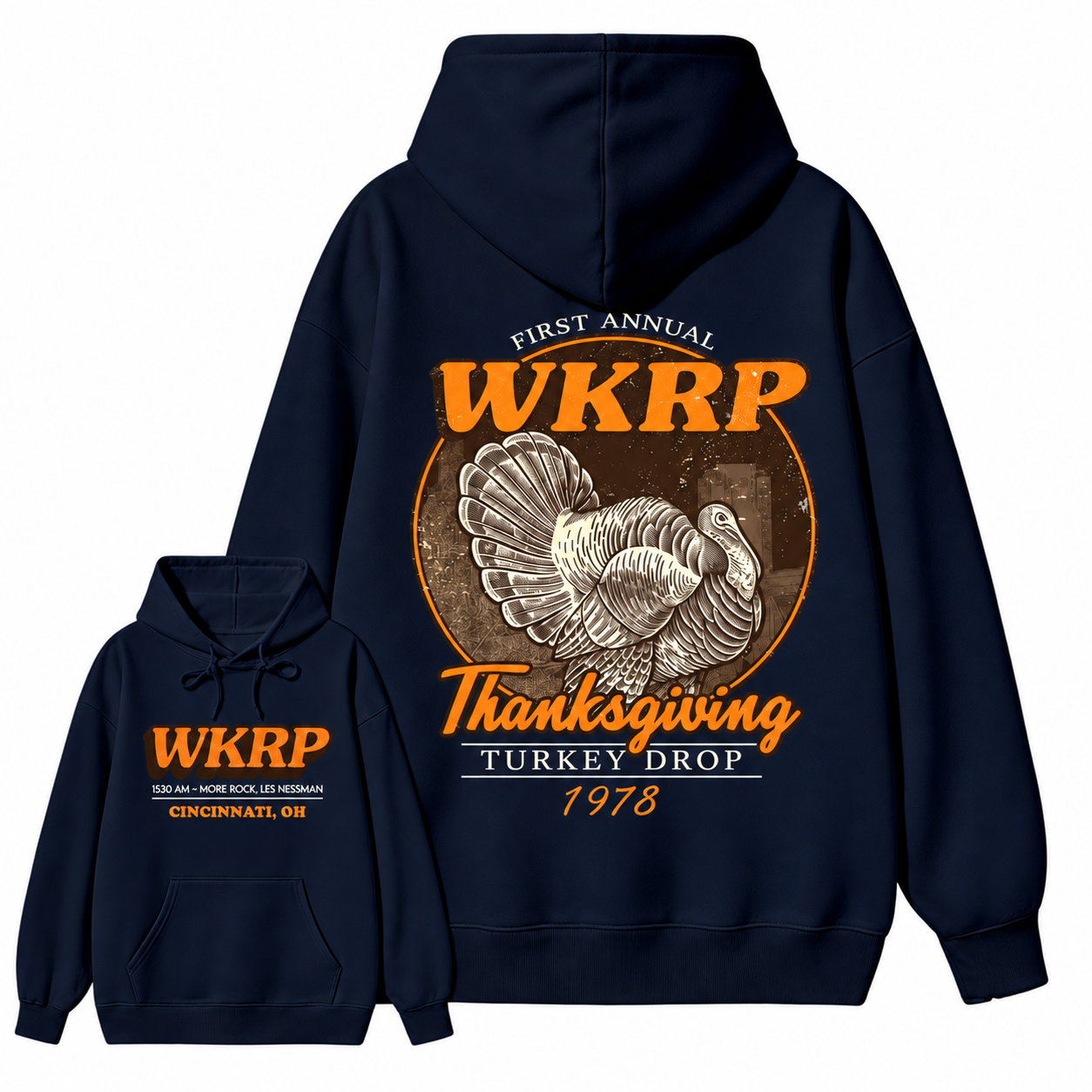 First Annual Wkrp Turkey Drop Two Sides Hoodie, Thanksgiving Wkrp Vintage Hoodie, Graphic Streetwear Hoodie