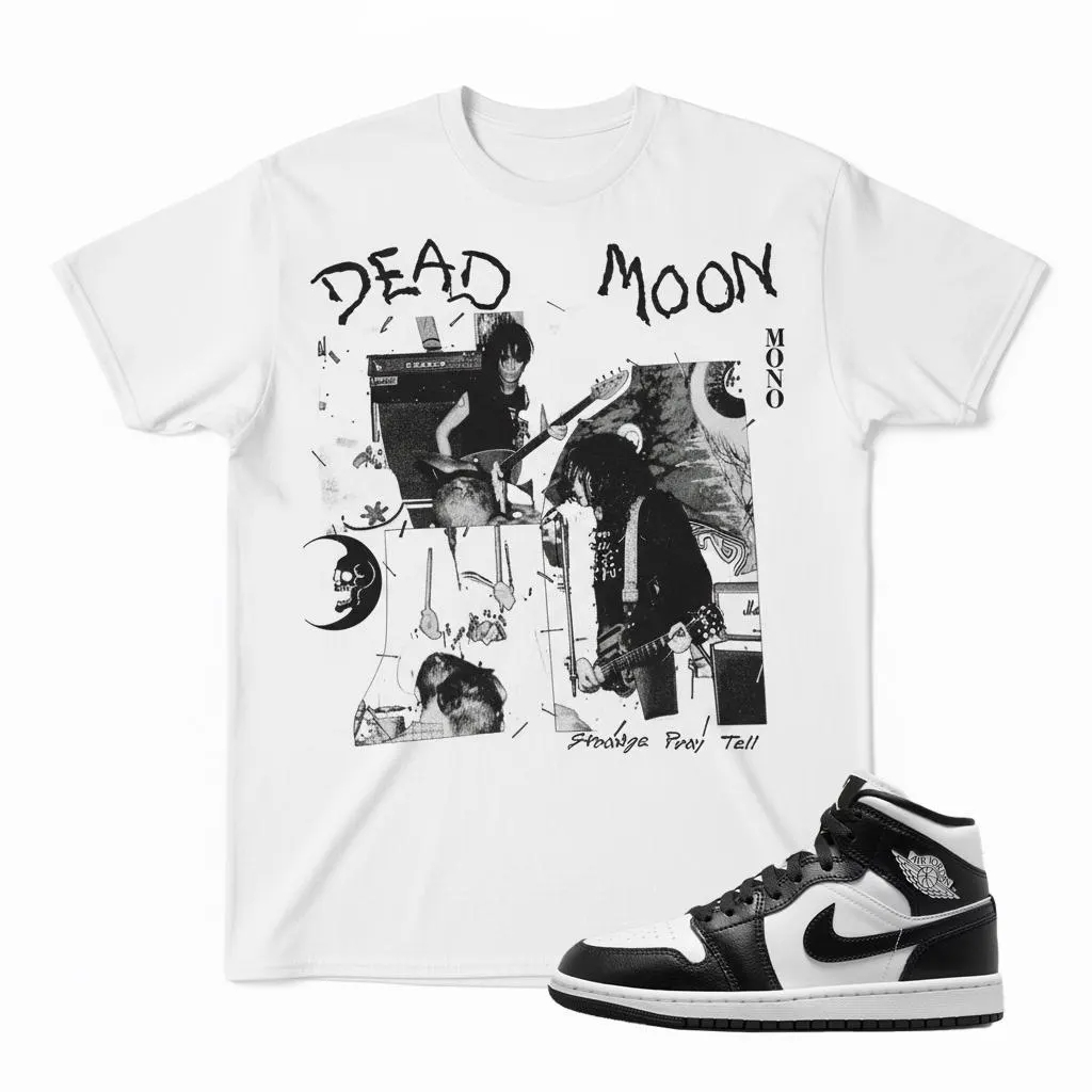 AJ 1 Black White Dead Moon Punk Rock Collage Sneaker Match T-Shirt