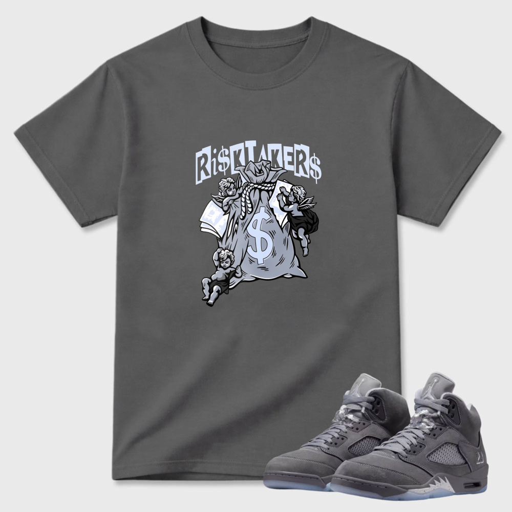 Ristaters Money Bag With Roses Sneaker T Shirt Matching Air Jordan 5 Wolf Grey