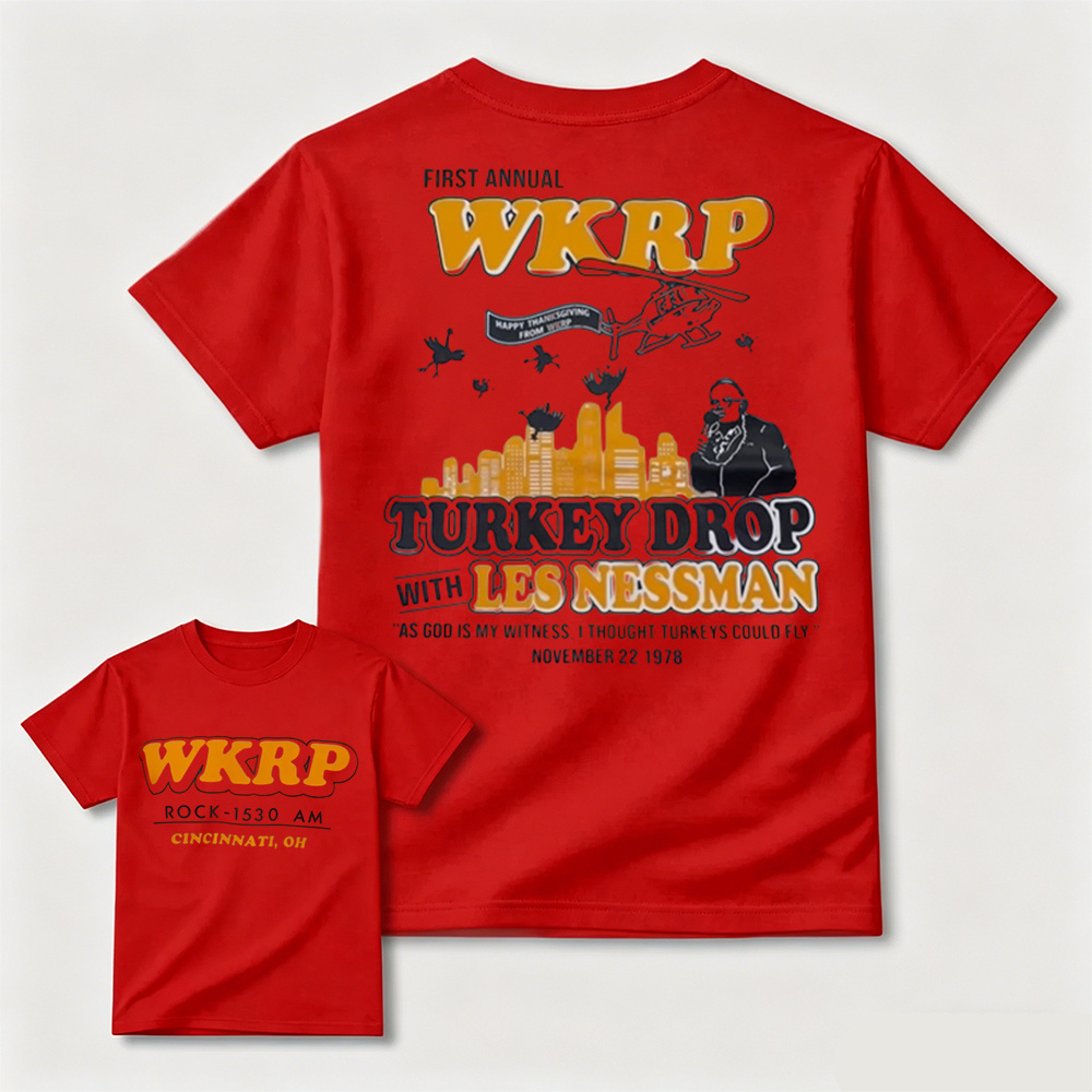 WKRP First Annual Turkey Drop With Les Nessman Thanksgiving Graphic T-Shirt