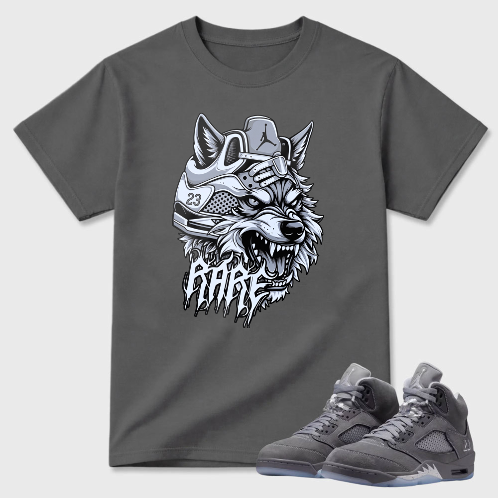 Wolf Head With Sneaker Pattern Sneaker T Shirt Matching Air Jordan 5 Wolf Grey