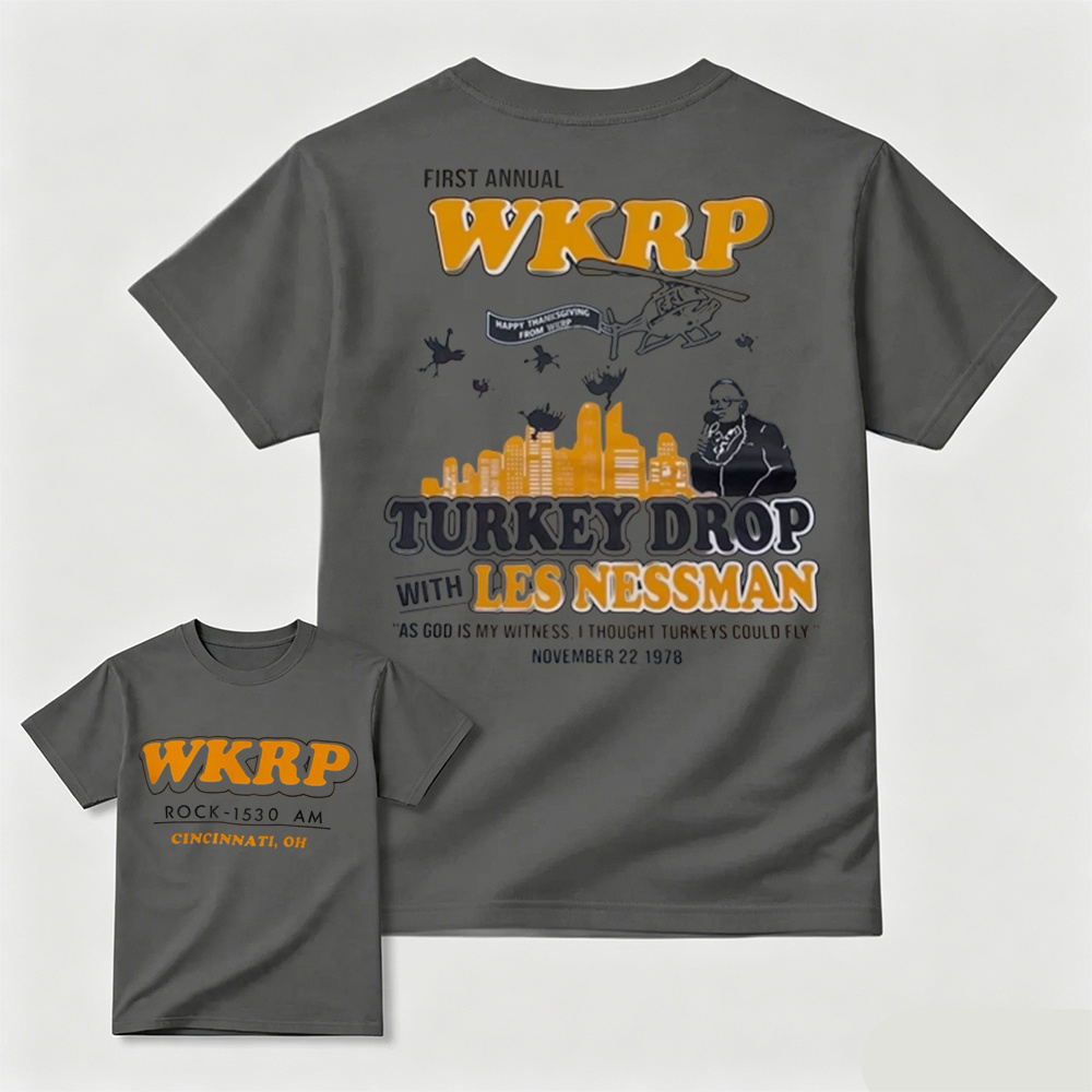 WKRP First Annual Turkey Drop With Les Nessman Thanksgiving Graphic T-Shirt