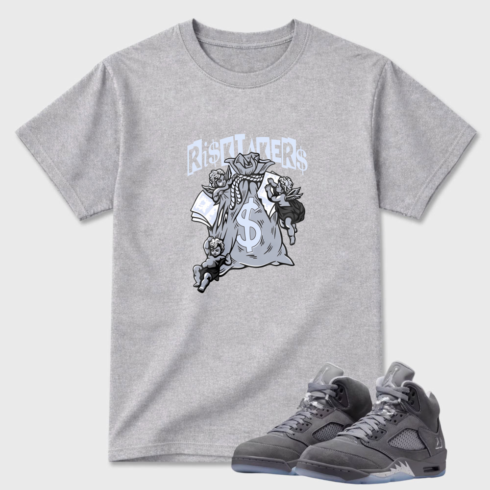 Ristaters Money Bag With Roses Sneaker T Shirt Matching Air Jordan 5 Wolf Grey