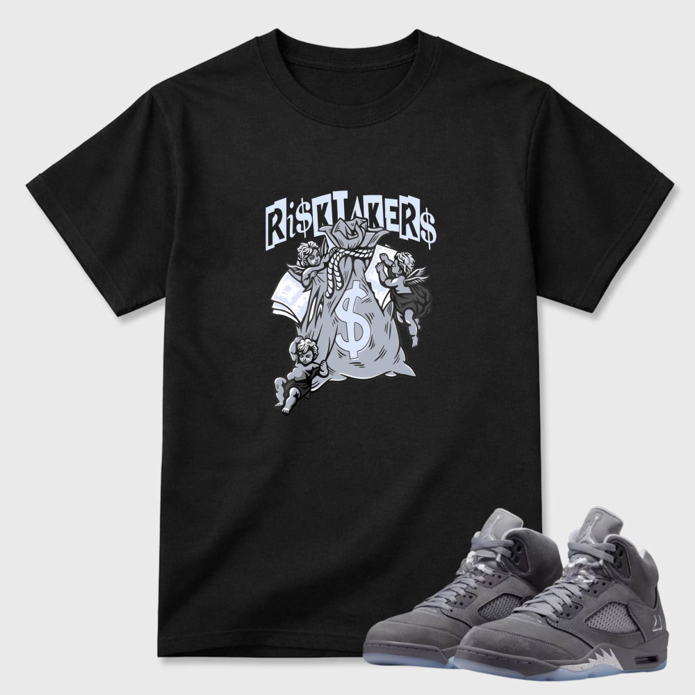 Ristaters Money Bag With Roses Sneaker T Shirt Matching Air Jordan 5 Wolf Grey