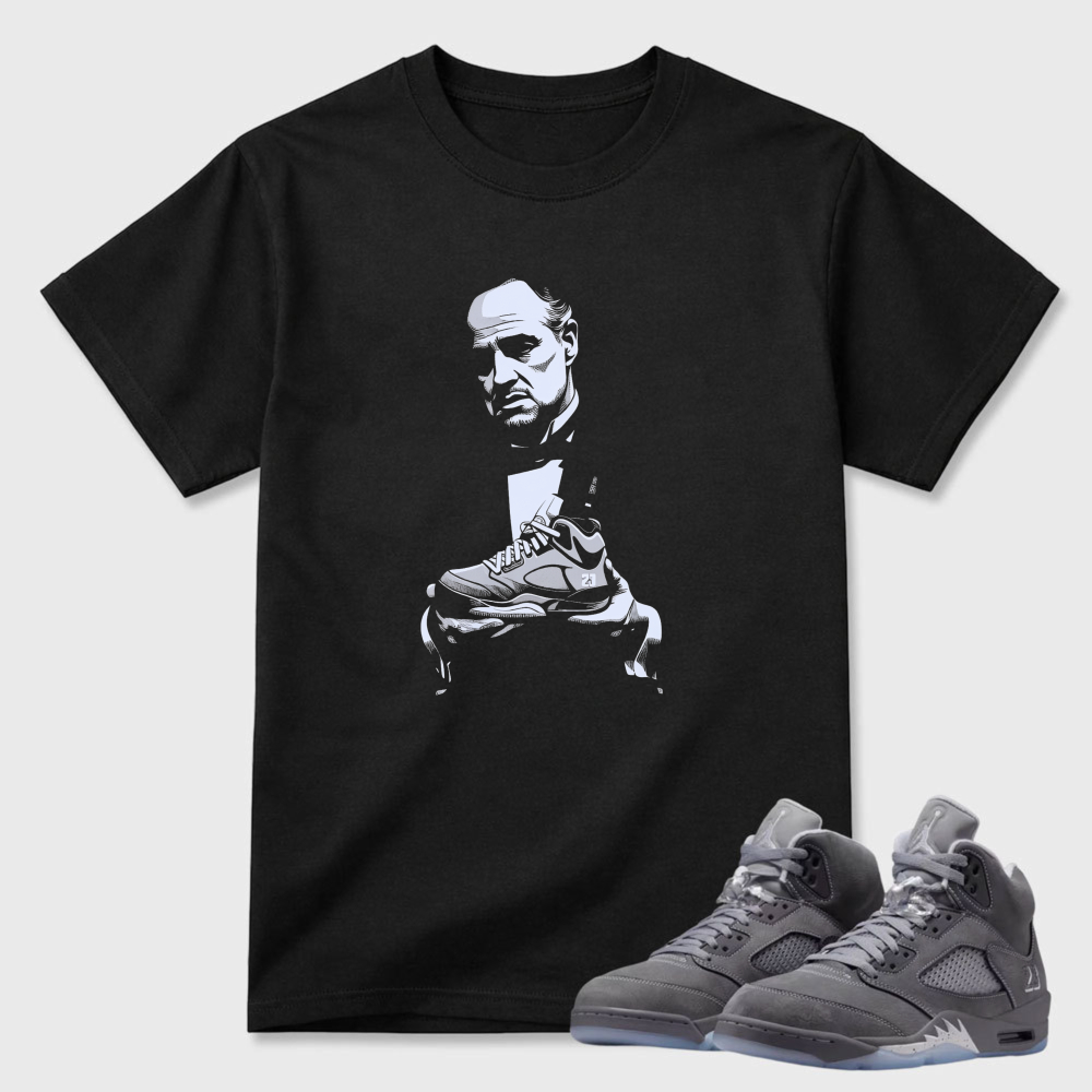 Man Holding Sneaker Sneaker T Shirt Matching Air Jordan 5 Wolf Grey