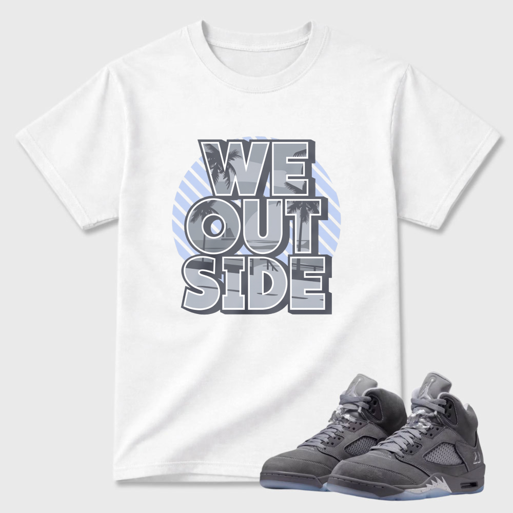 We Outside Pattern Print Design Sneaker T Shirt Matching Air Jordan 5 Wolf Grey