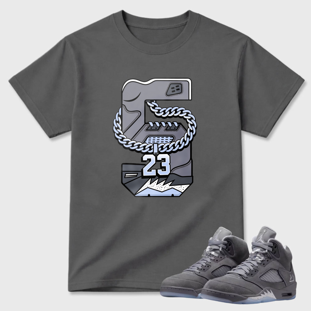 Chain Number Twenty Three Shoe Design Sneaker T Shirt Matching Air Jordan 5 Wolf Grey
