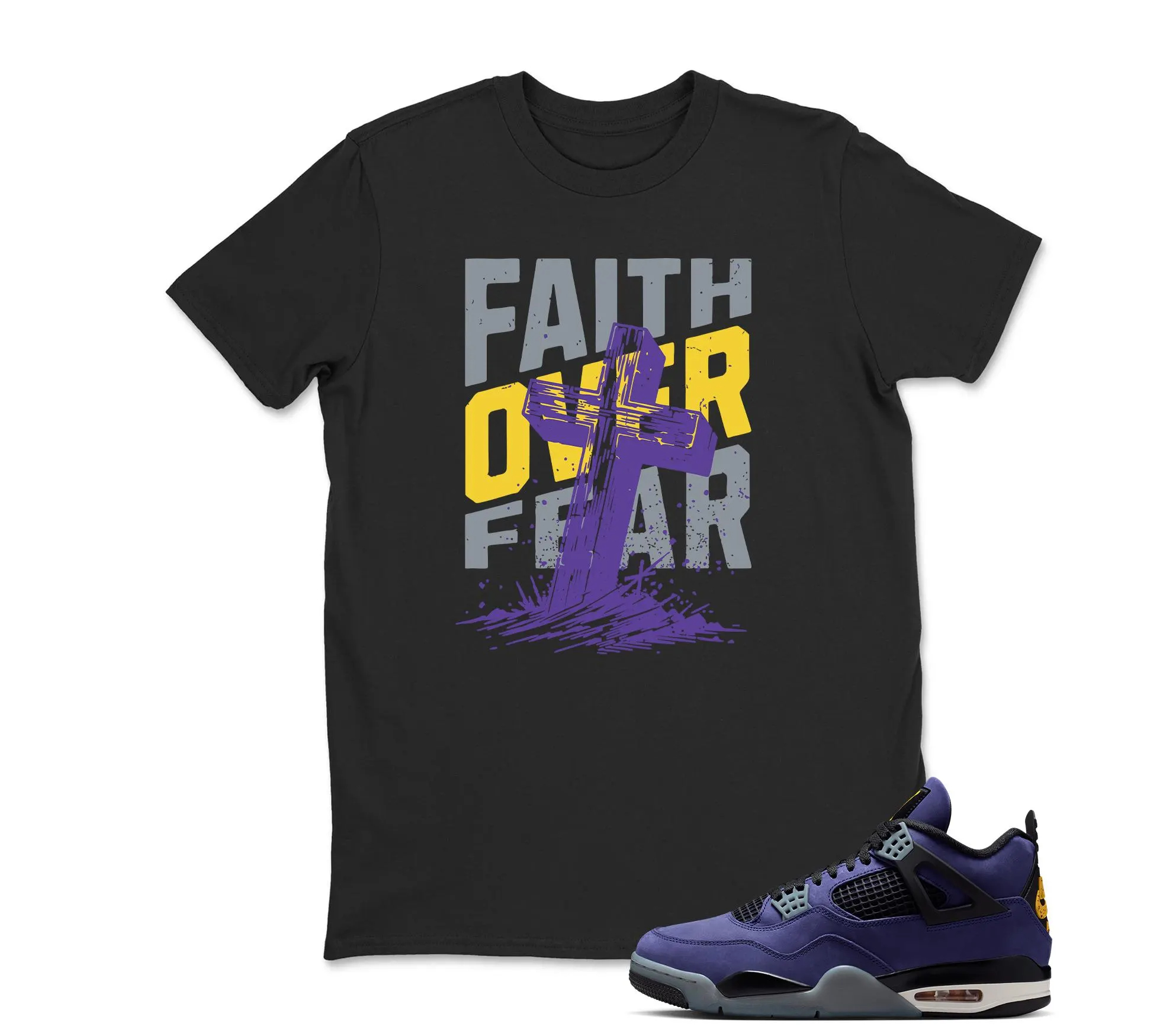 Faith Over Fear Sneaker Shirt Black to Match Jordan 4 Imperial Purple