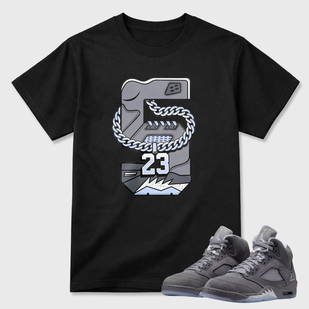 Chain Number Twenty Three Shoe Design Sneaker T Shirt Matching Air Jordan 5 Wolf Grey