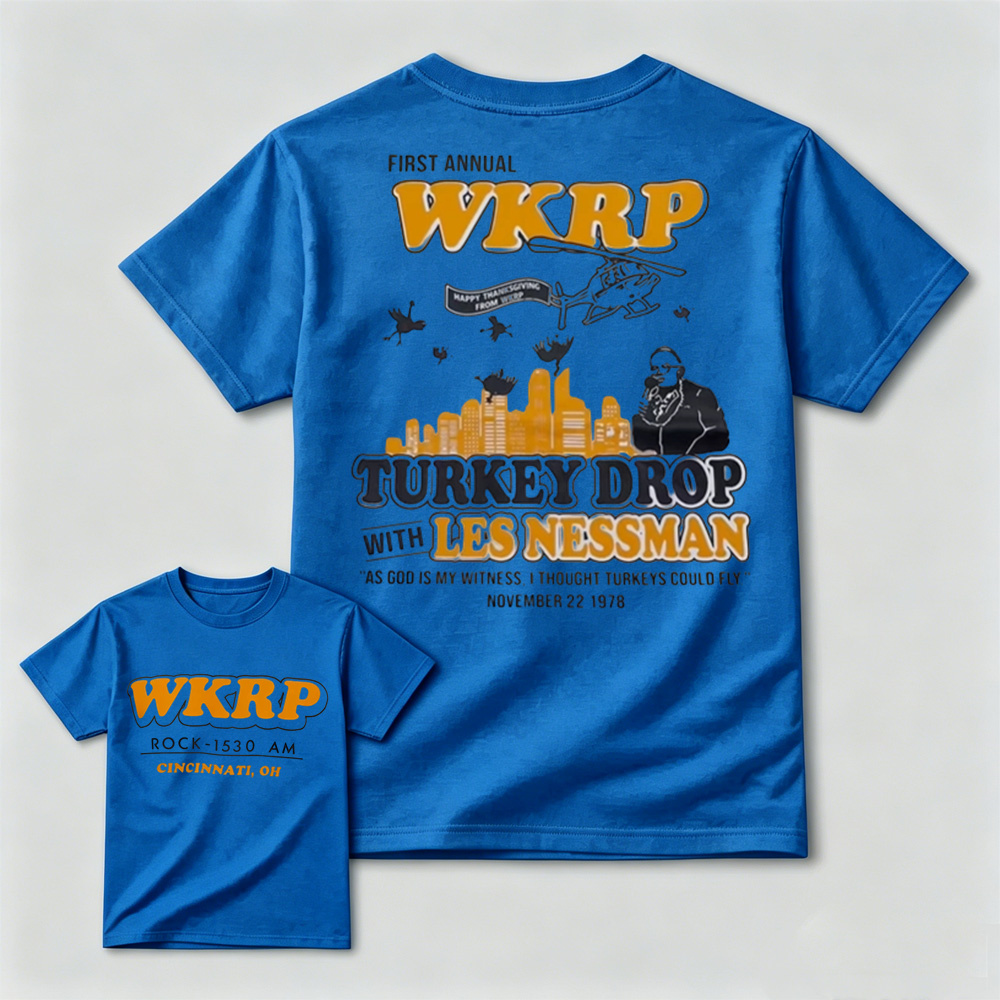 WKRP First Annual Turkey Drop With Les Nessman Thanksgiving Graphic T-Shirt