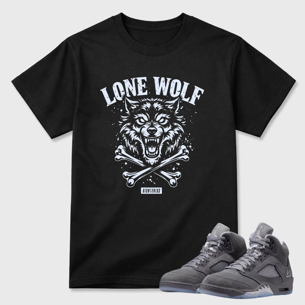 Lone Wolf Skull Crossbones Sneaker T Shirt Matching Air Jordan 5 Wolf Grey