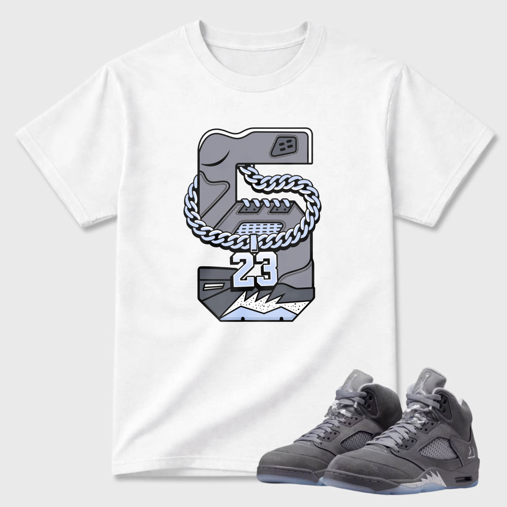 Chain Number Twenty Three Shoe Design Sneaker T Shirt Matching Air Jordan 5 Wolf Grey