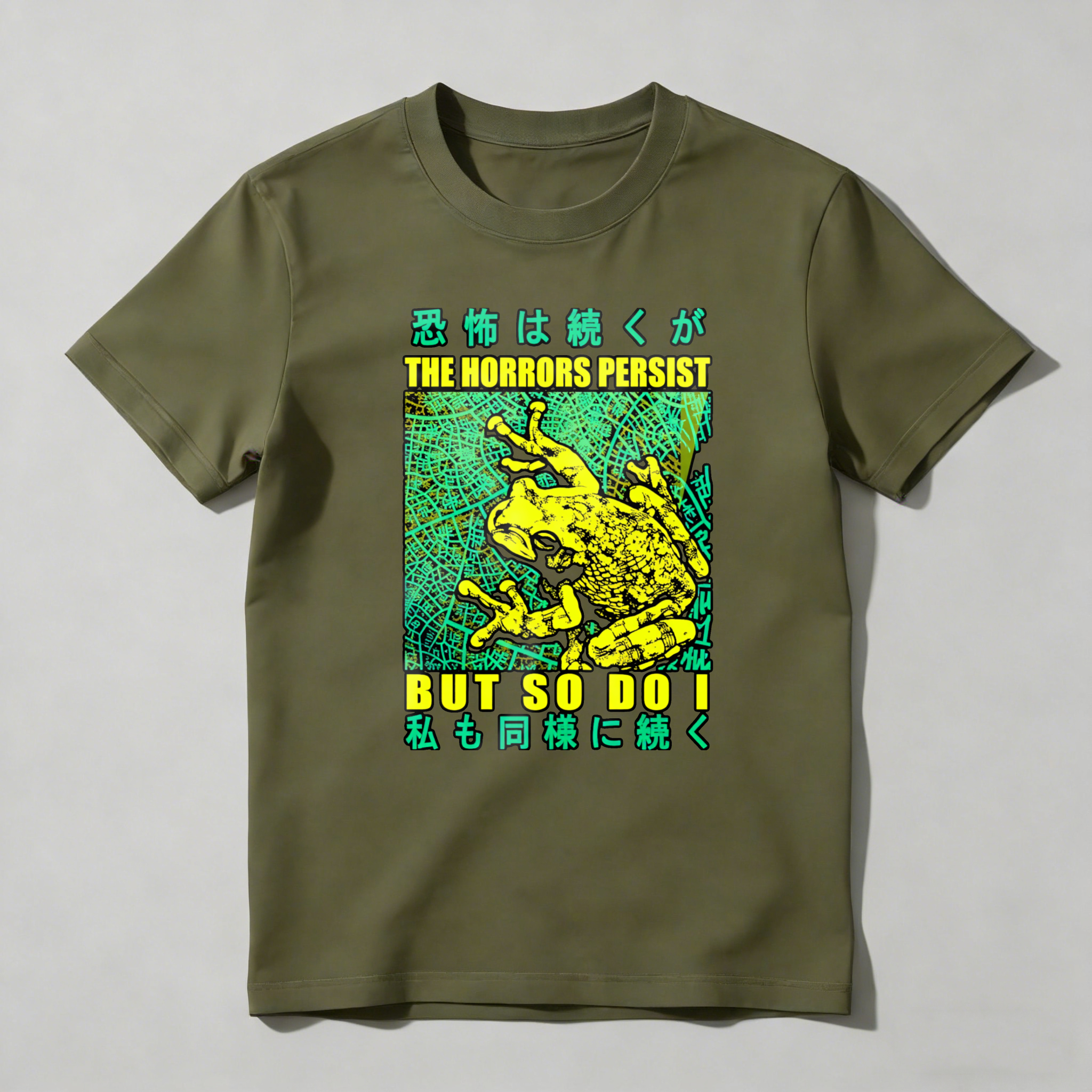 Horror Frog Map Text Design Pattern Print tshirt 100% cotton
