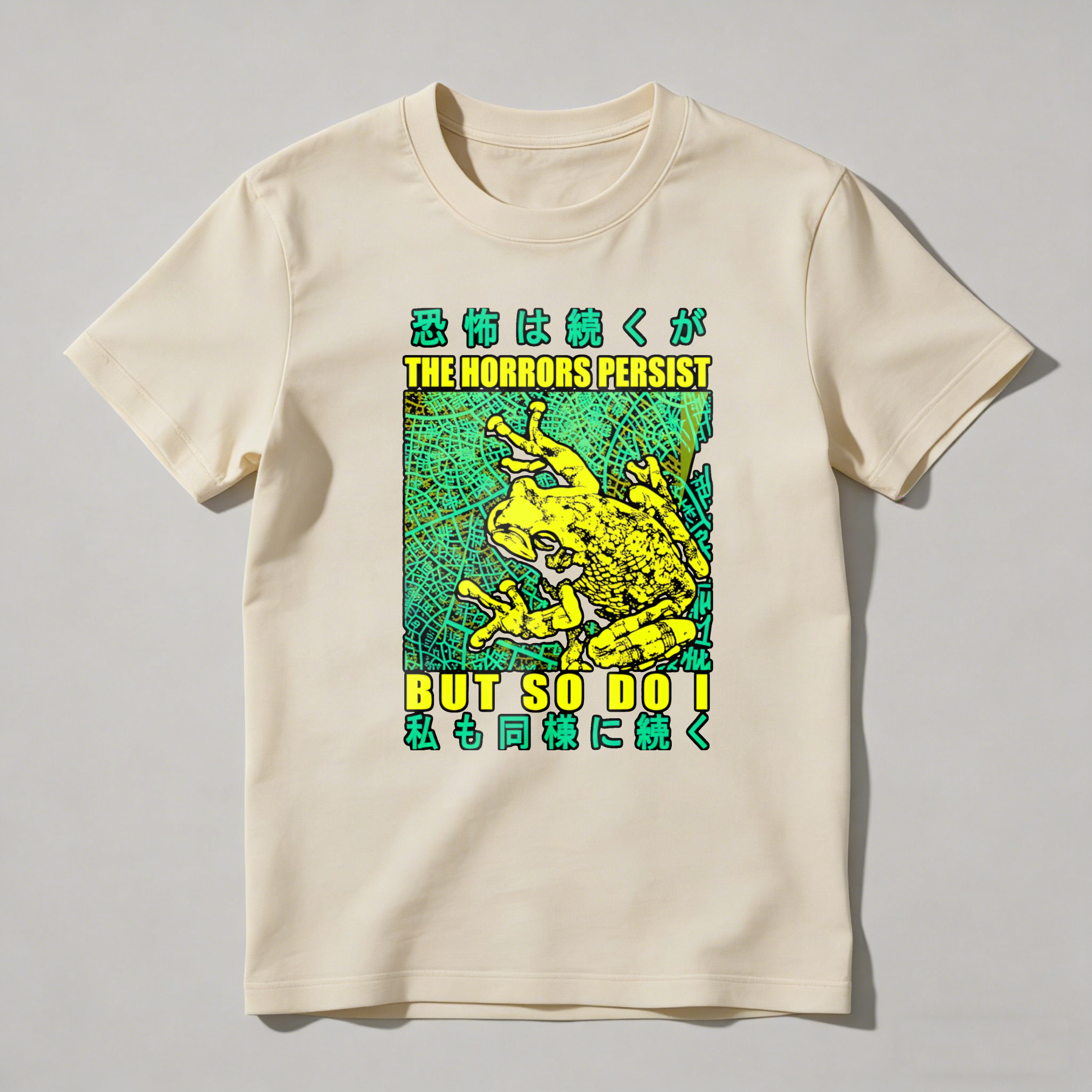 Horror Frog Map Text Design Pattern Print tshirt 100% cotton