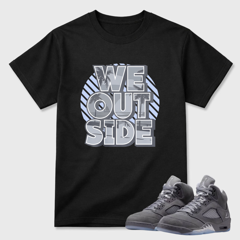 We Outside Pattern Print Design Sneaker T Shirt Matching Air Jordan 5 Wolf Grey