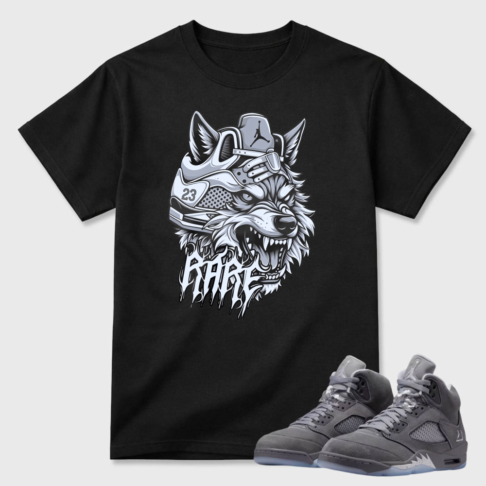 Wolf Head With Sneaker Pattern Sneaker T Shirt Matching Air Jordan 5 Wolf Grey