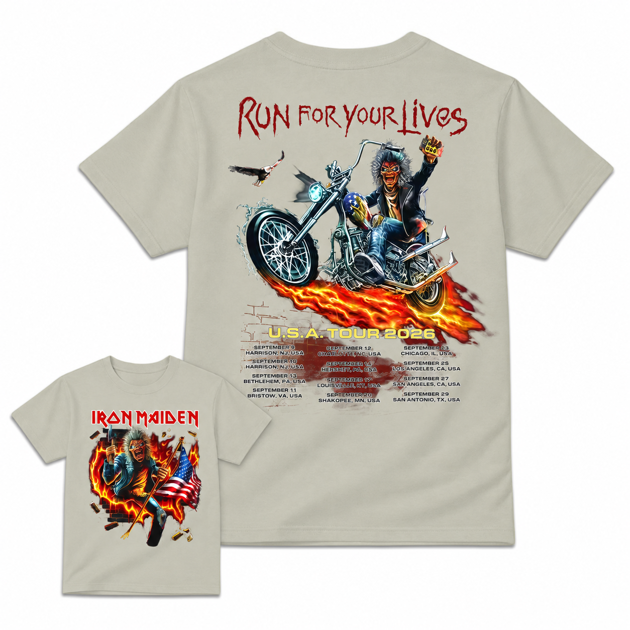 2026 "Run For Your Lives" Heavy Metal Biker Graphic Music T-Shirt