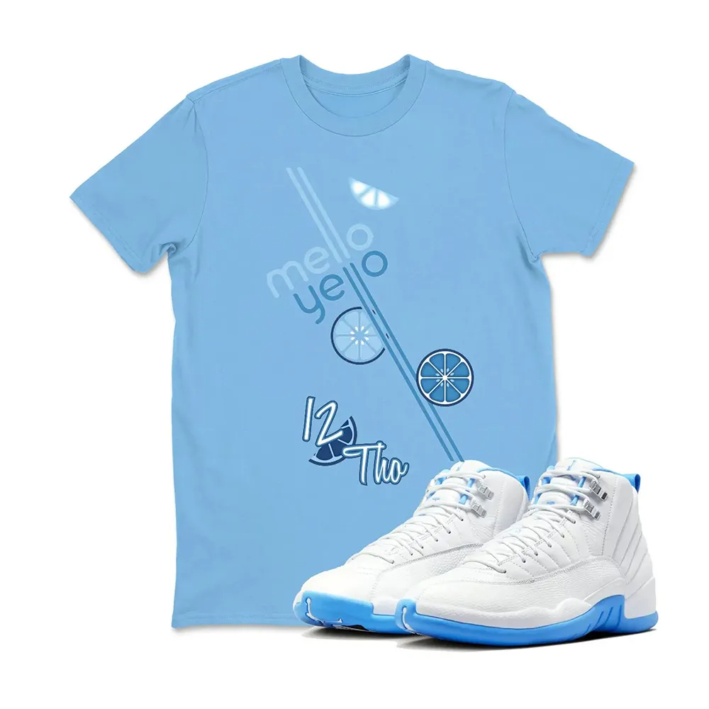 Melo Unisex Graphic T-Shirts To Match Jordan 12 White and University Blue
