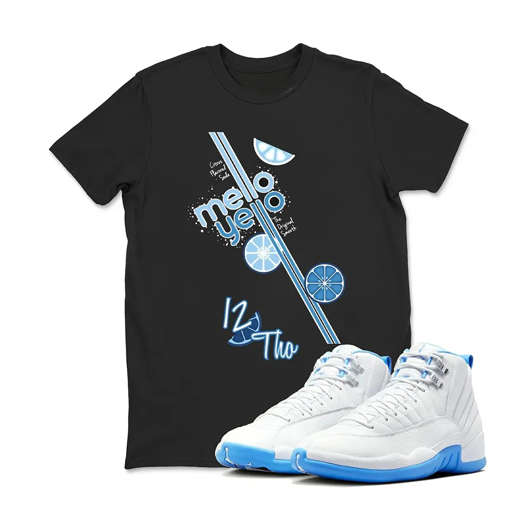 Melo Unisex Graphic T-Shirts To Match Jordan 12 White and University Blue