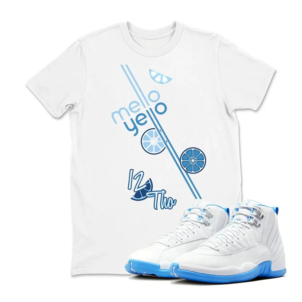 Melo Unisex Graphic T-Shirts To Match Jordan 12 White and University Blue