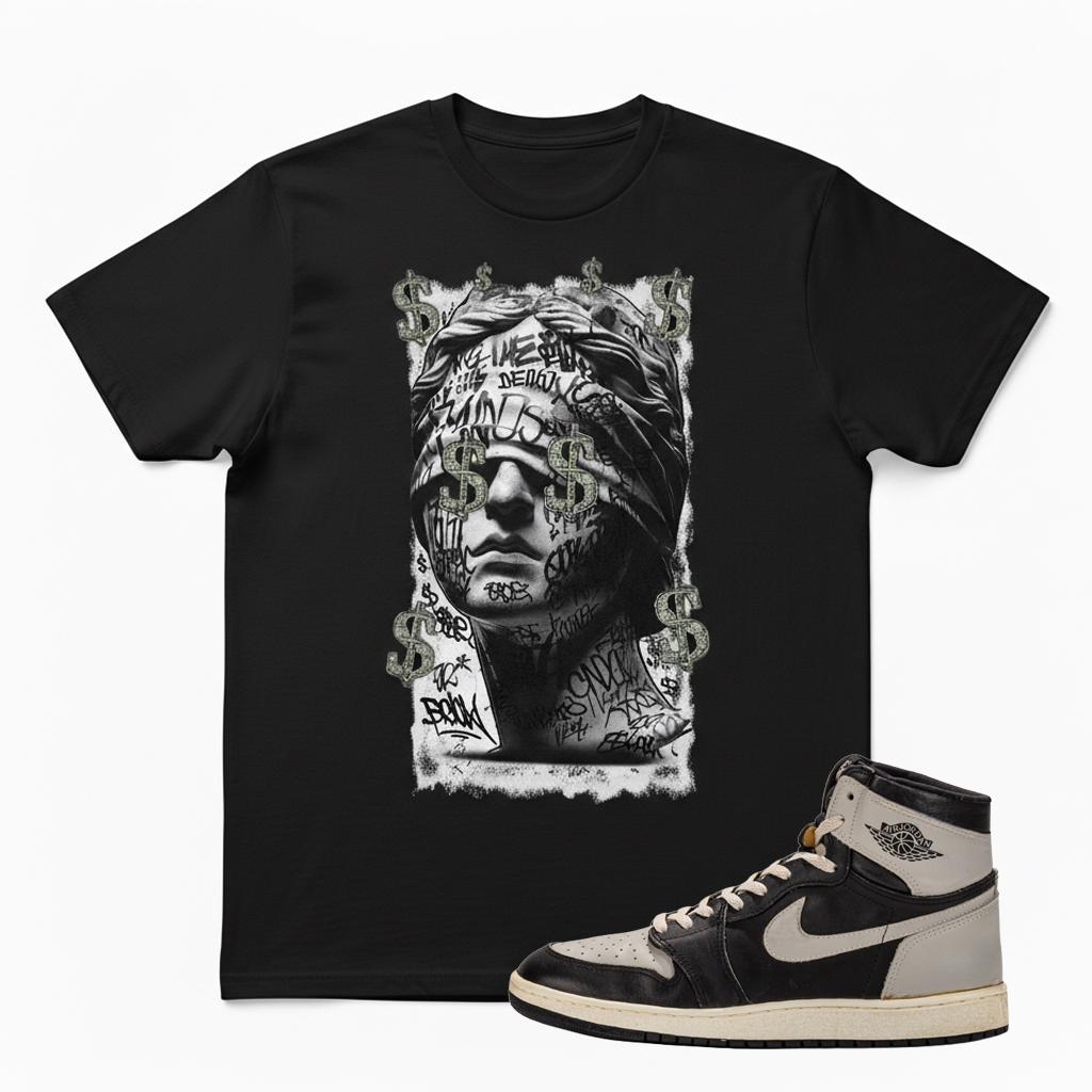 AJ 1 Shadow Sneaker Match T-Shirt “Money Blind” Graffiti Statue Streetwear Tee