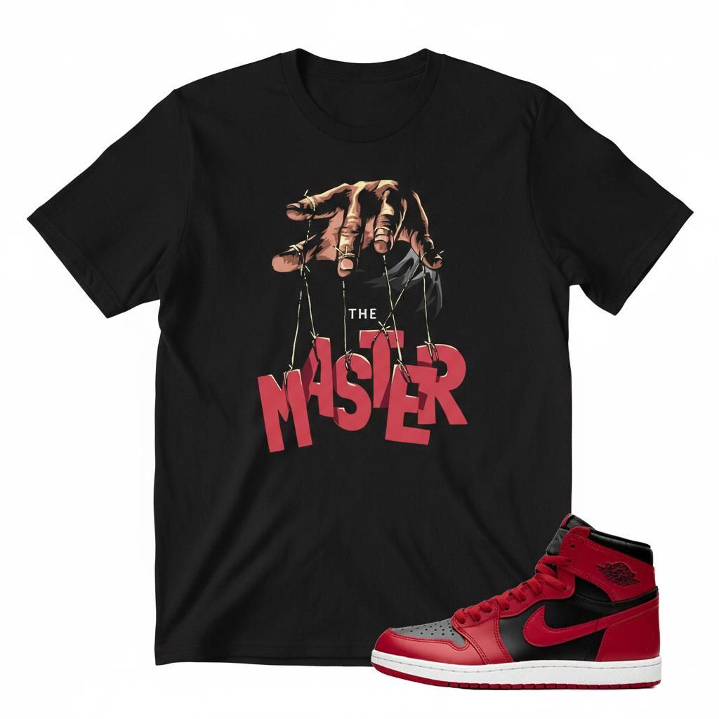 AJ 1 Bred Sneaker Match T-Shirt “The Master” Puppet Hand Streetwear Tee