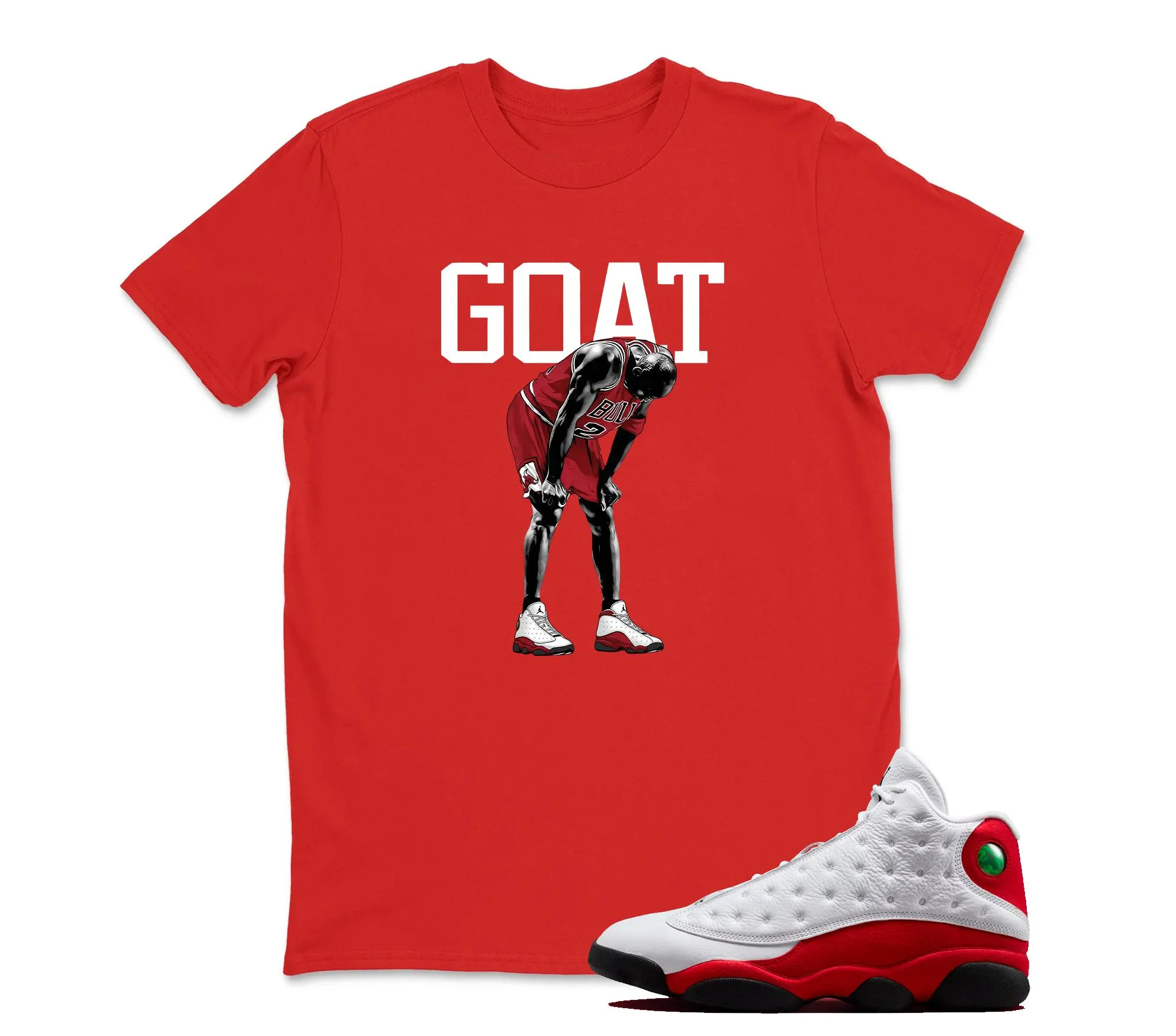 GOAT T Shirt Matching Jordan 13 OG Chicago Red/White