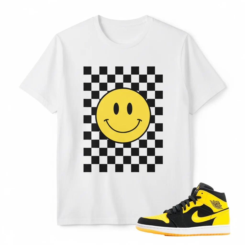 Retro Smiley Face T-Shirt – Checkerboard Sneaker Match Tee