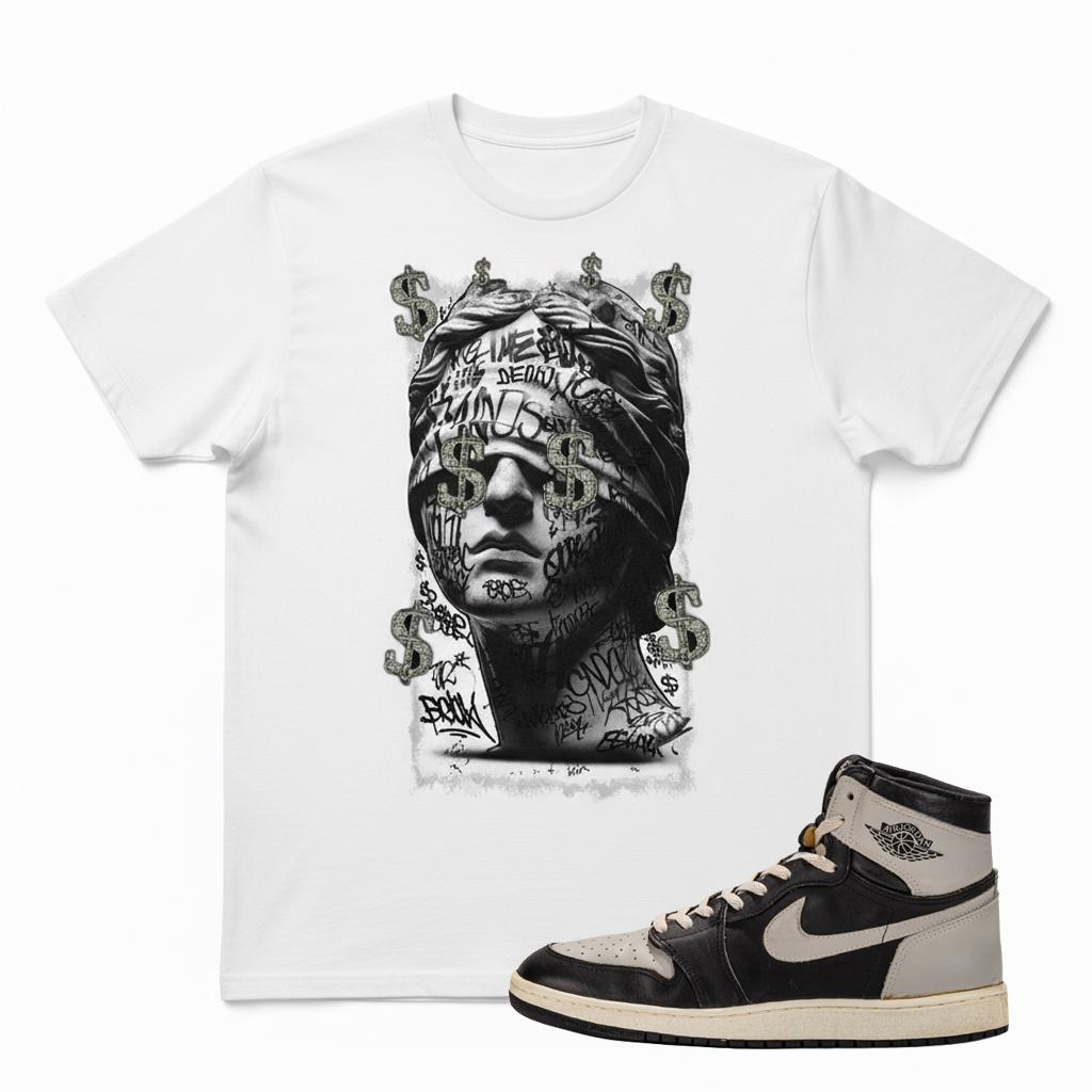 AJ 1 Shadow Sneaker Match T-Shirt “Money Blind” Graffiti Statue Streetwear Tee