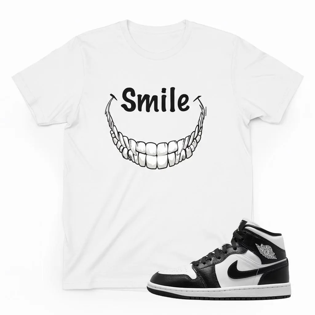 AJ 1 Black White Sneaker Match T-Shirt Smile Teeth Graphic Streetwear Tee