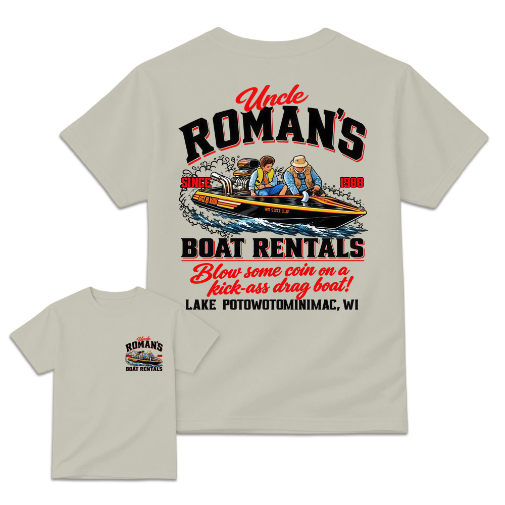 Uncl3 R0m4n's Boat Rentals T-Shirt, 1988 Retro Comedy Graphic Tee