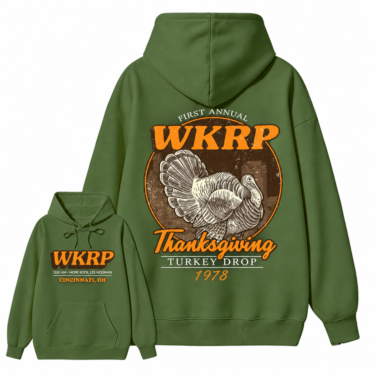 First Annual Wkrp Turkey Drop Two Sides Hoodie, Thanksgiving Wkrp Vintage Hoodie, Graphic Streetwear Hoodie
