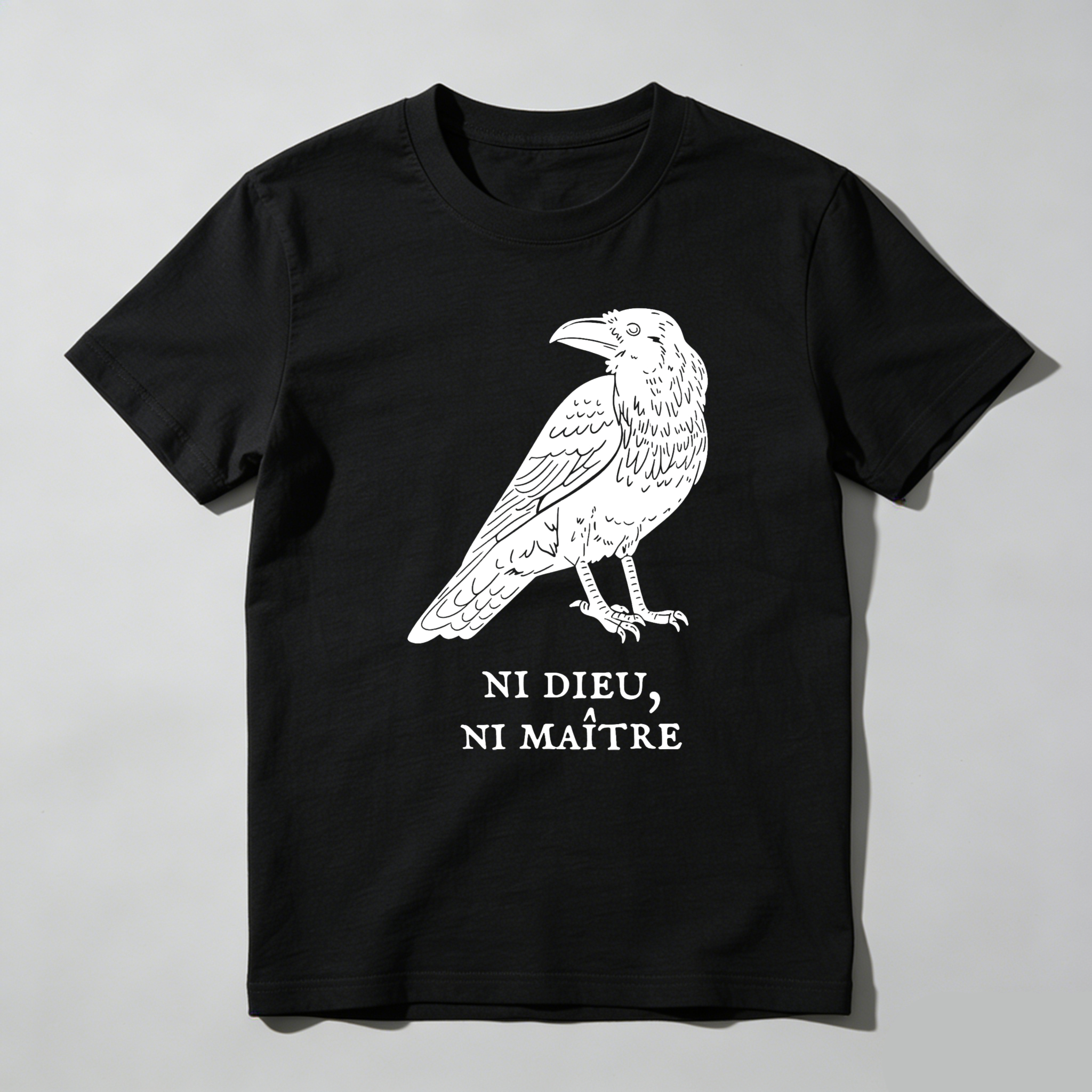 Crow With Slogan Neither God Nor Master tshirt 100% cotton