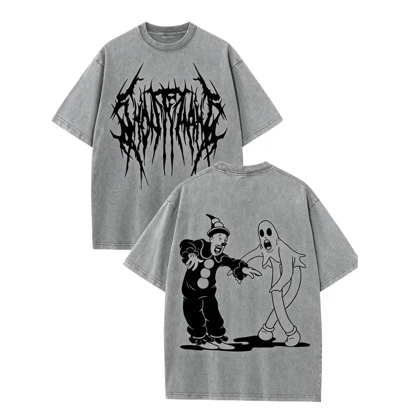 Spooky Clown Ghost Graphic Tee for Halloween Streetwear and Horror Fans