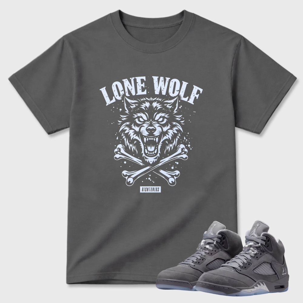 Lone Wolf Skull Crossbones Sneaker T Shirt Matching Air Jordan 5 Wolf Grey
