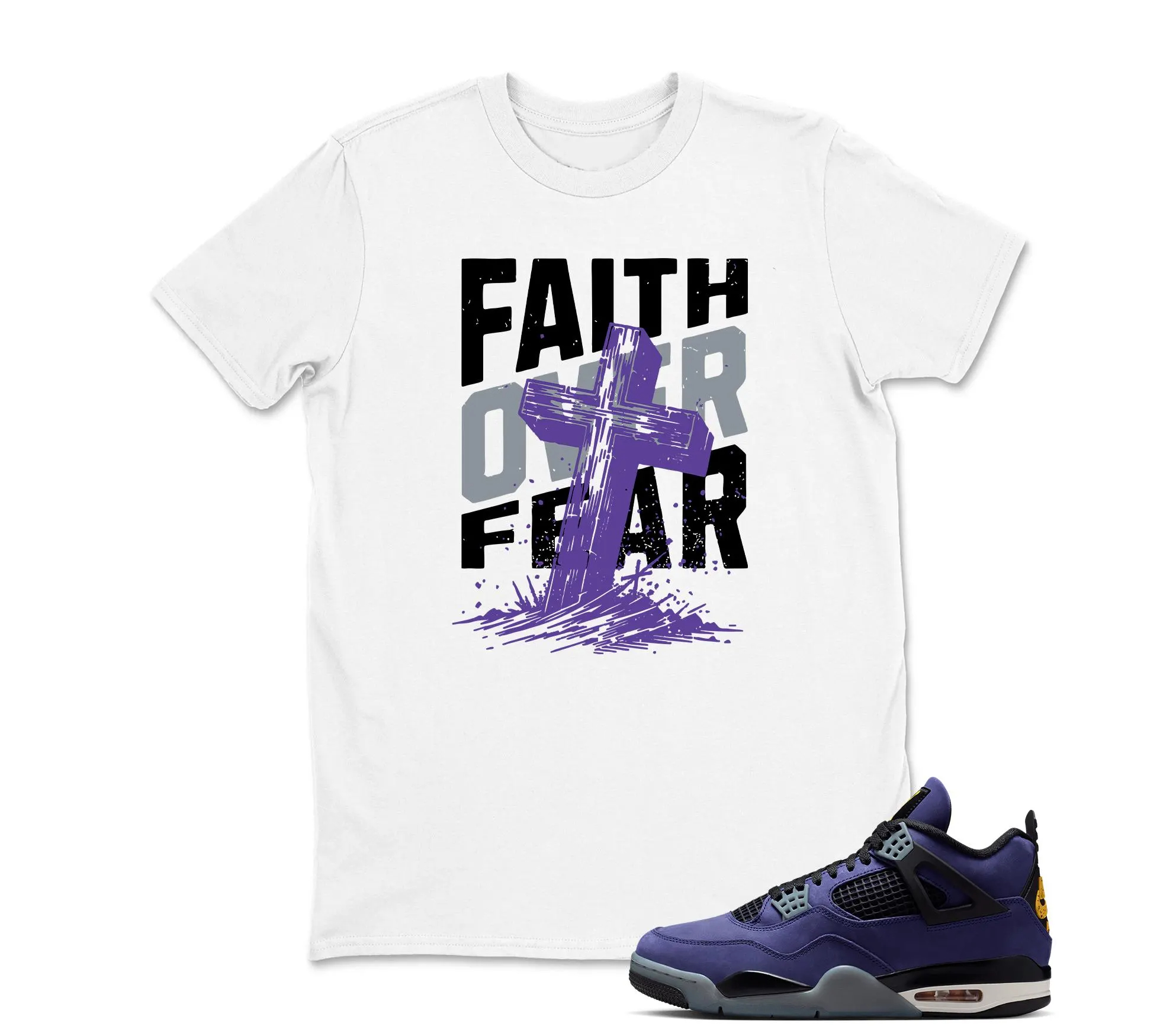 Faith Over Fear Sneaker Shirt Black to Match Jordan 4 Imperial Purple