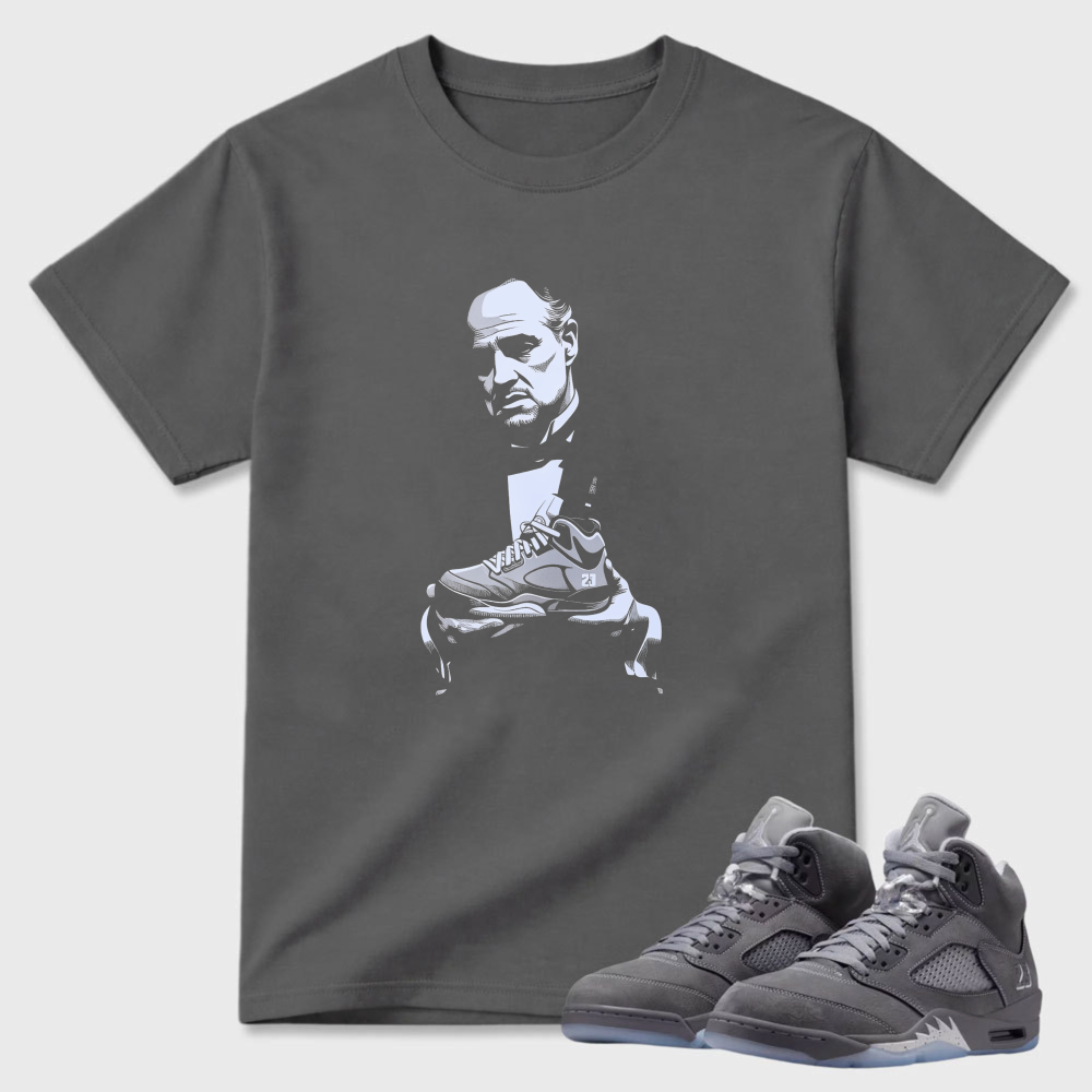 Man Holding Sneaker Sneaker T Shirt Matching Air Jordan 5 Wolf Grey
