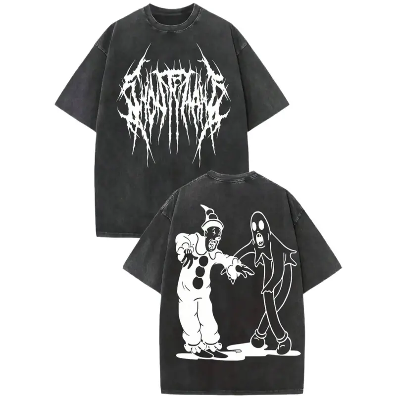 Spooky Clown Ghost Graphic Tee for Halloween Streetwear and Horror Fans