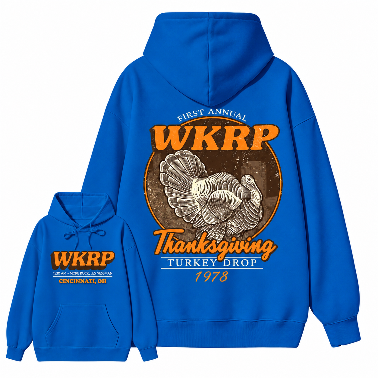 First Annual Wkrp Turkey Drop Two Sides Hoodie, Thanksgiving Wkrp Vintage Hoodie, Graphic Streetwear Hoodie