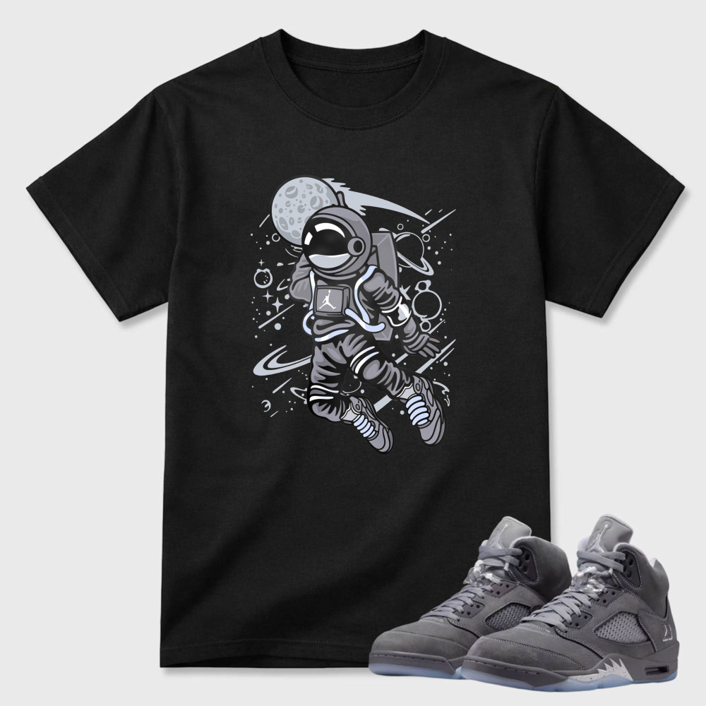Astronaut Floating In Space With Moon Sneaker T Shirt Matching Air Jordan 5 Wolf Grey