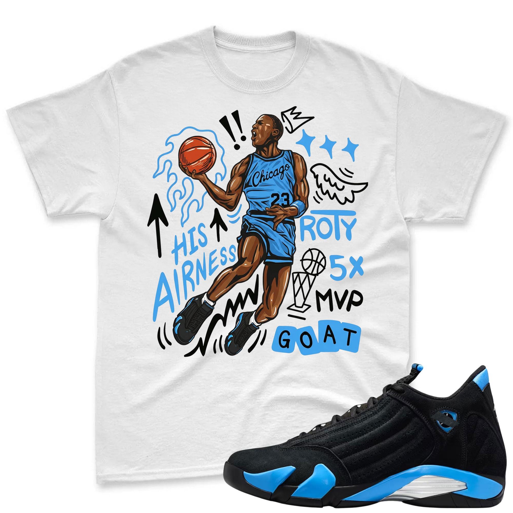 MJ FLAIR 23! Sneaker Tees - Air Jordan 14 University Blue