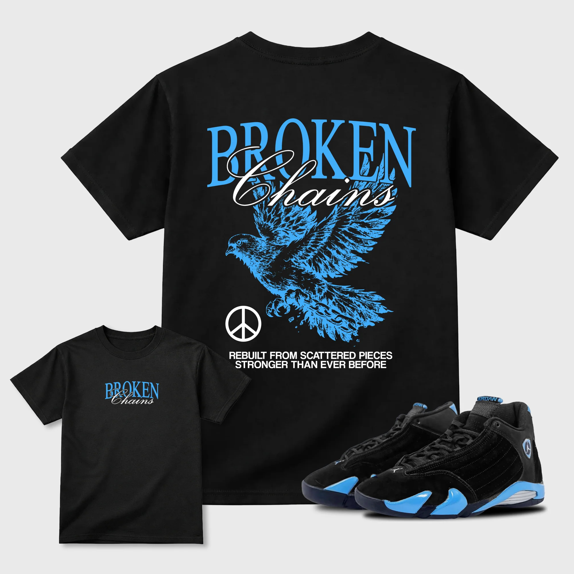 Broken Chains Theme Sneaker Tees - Air Jordan 14 University Blue