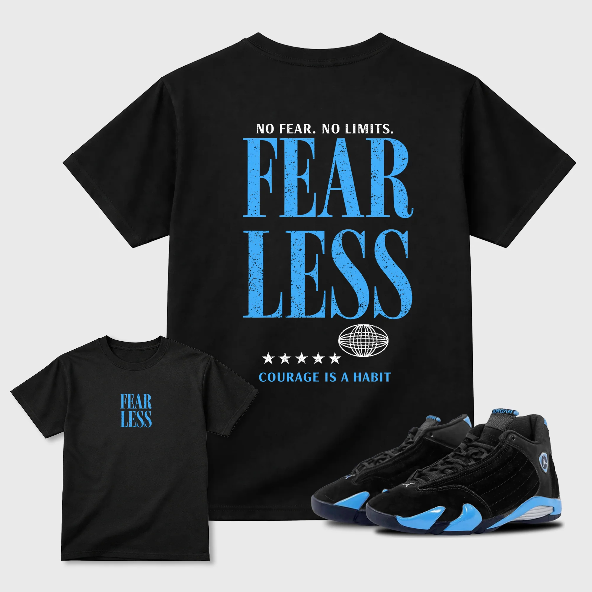 NO FEAR NO LIMITS Fearless Sneaker Tees - Air Jordan 14 University Blue