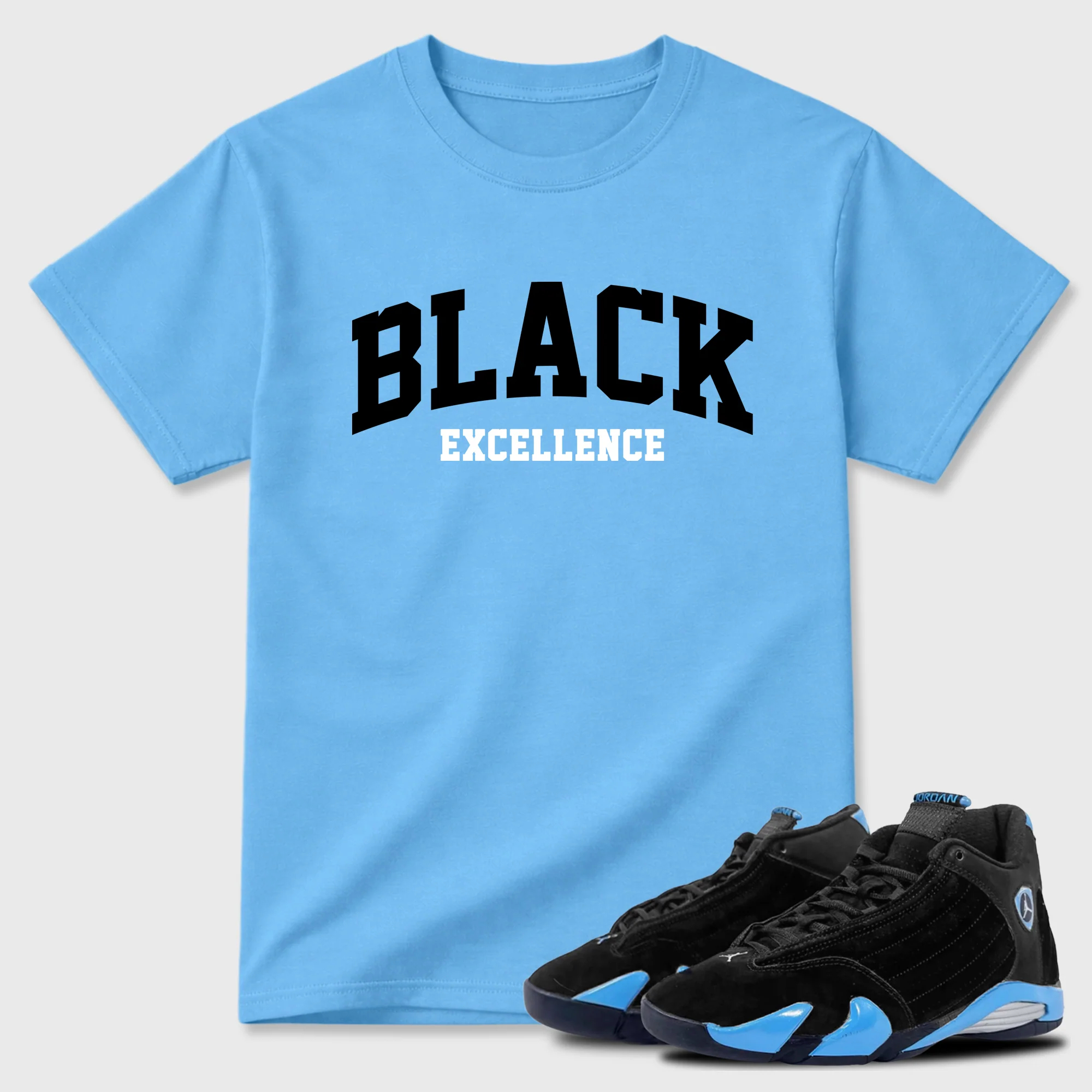 Varsity Black Excellence Sneaker Tees - Air Jordan 14 University Blue