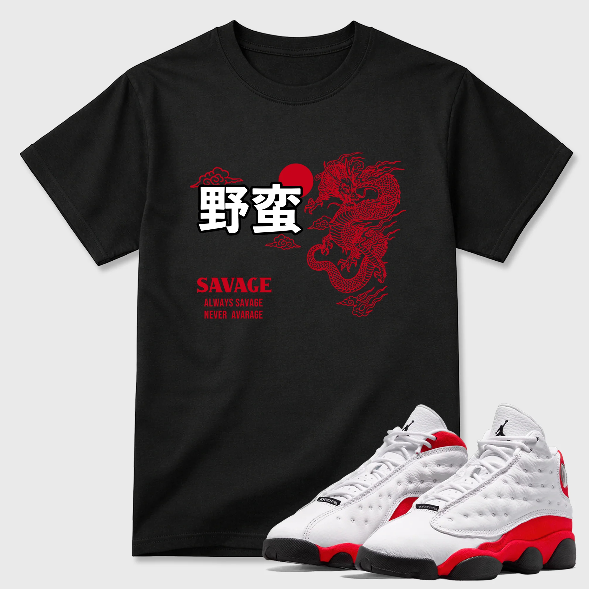 Dragon Savage Sneaker Tees - Air Jordan 13 University Red