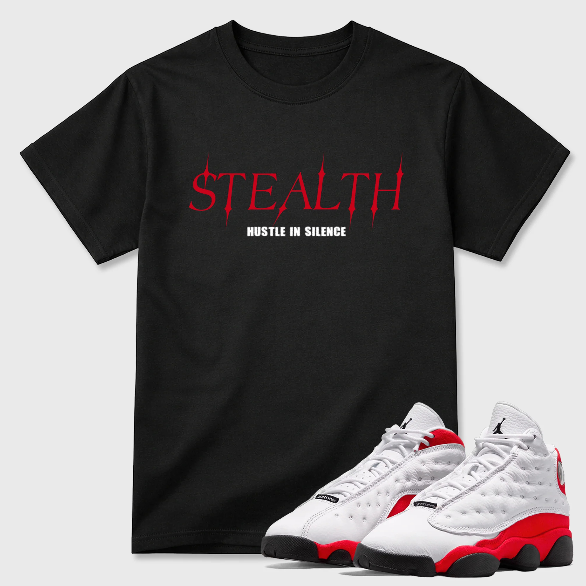 Stealth Theme Sneaker Tees - Air Jordan 13 University Red