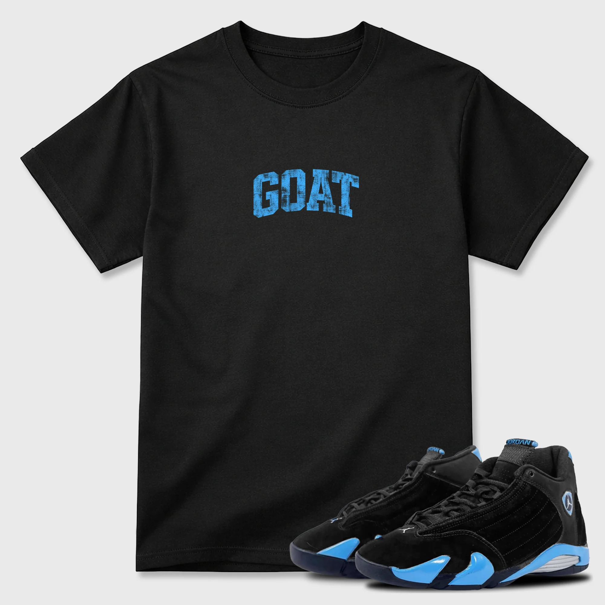 Vintage Goat Theme Sneaker Tees - Air Jordan 14 University Blue