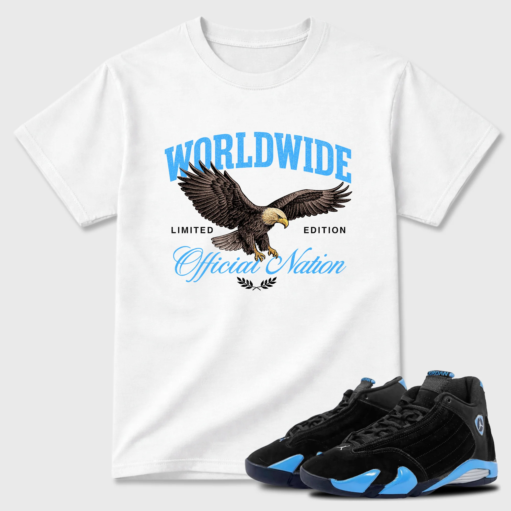 Worldwide Official Nation Sneaker Tees - Air Jordan 14 University Blue