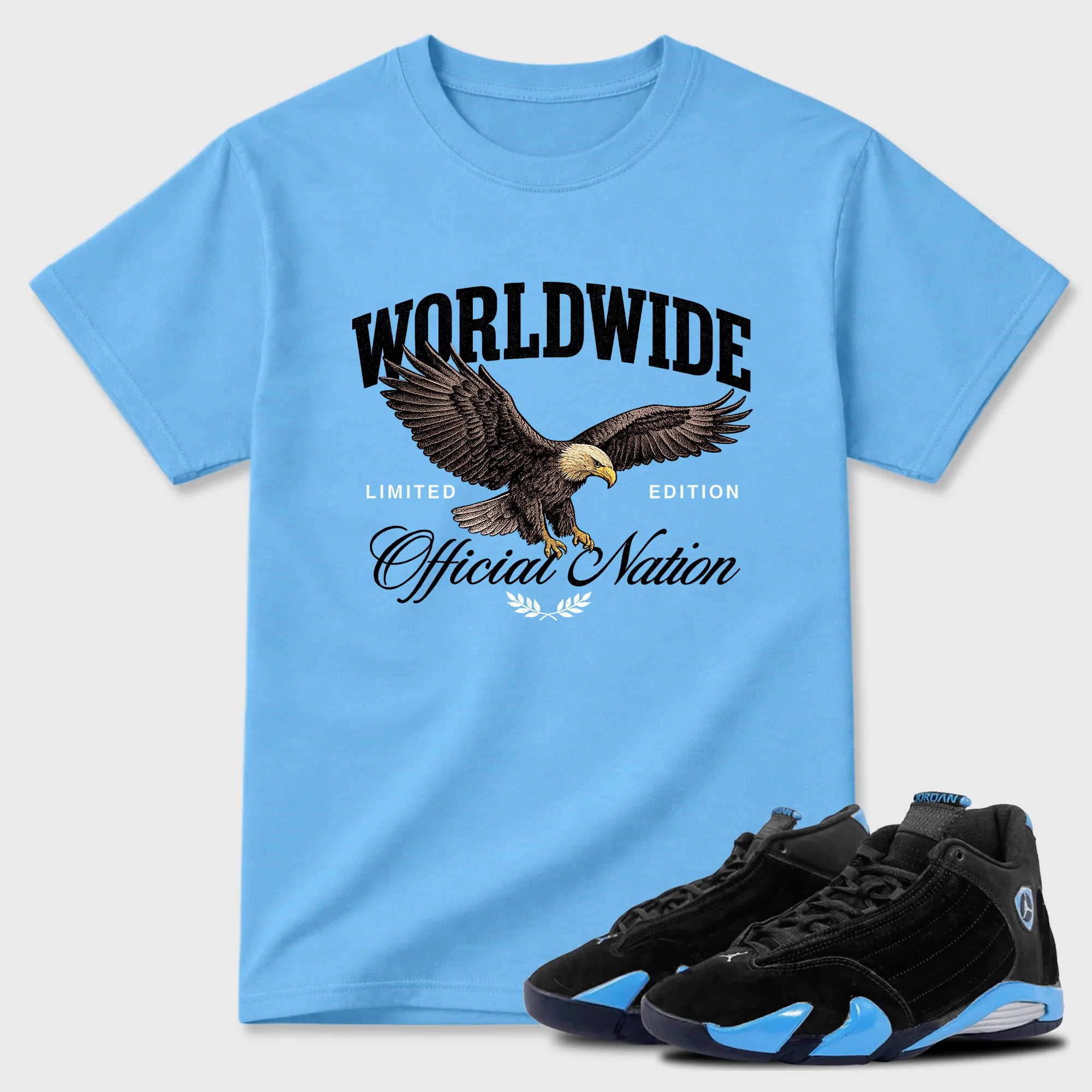 Worldwide Official Nation Sneaker Tees - Air Jordan 14 University Blue