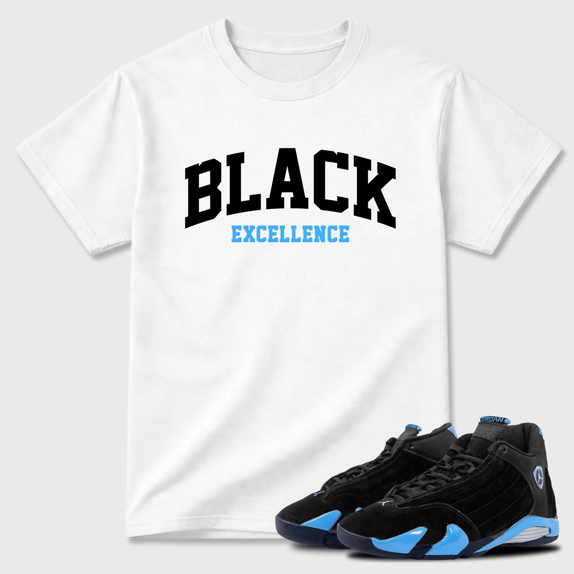 Varsity Black Excellence Sneaker Tees - Air Jordan 14 University Blue